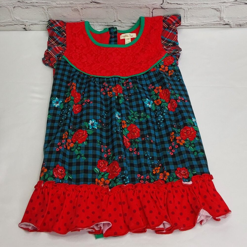 MATILDA JANE 'BOUGHS OF HOLLY' TUNIC BUTTON BACK PLAID RUFFLE LACE TOP - Picture 10 of 16